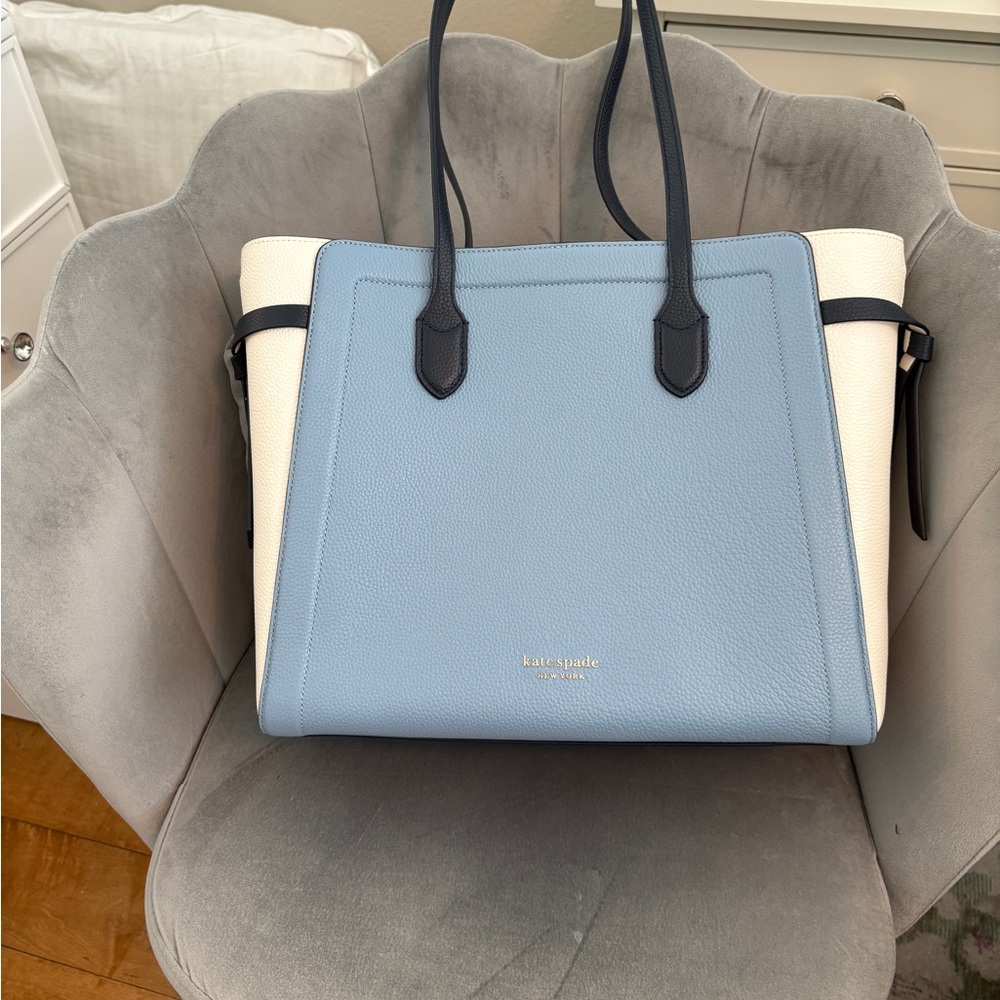 Kate Spade Knott Color-Block Blue and Cream Tote